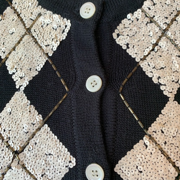 Black with white (Retro)diamond cardigan sweater M - Picture 4 of 8